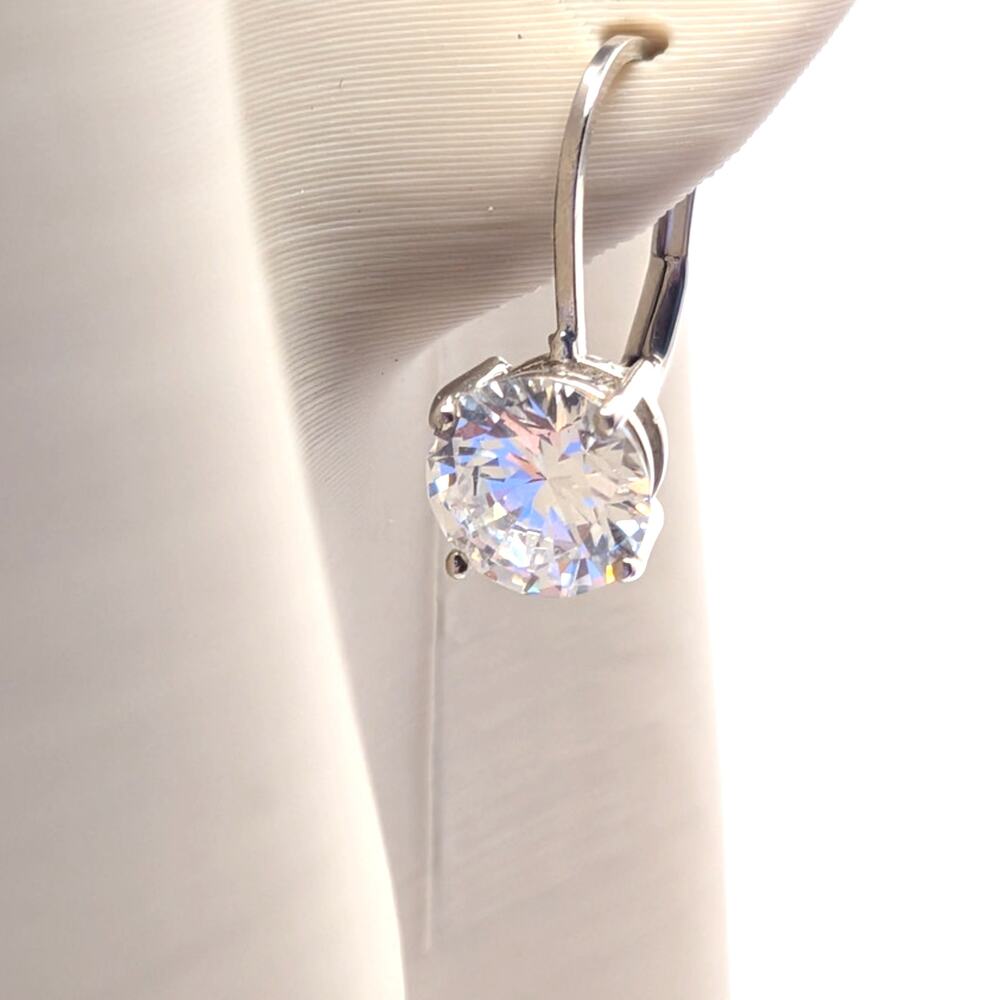 925 Sterling Silver Clear CZ Leverback Drop Earrings 0.75in Sparkling Timeless